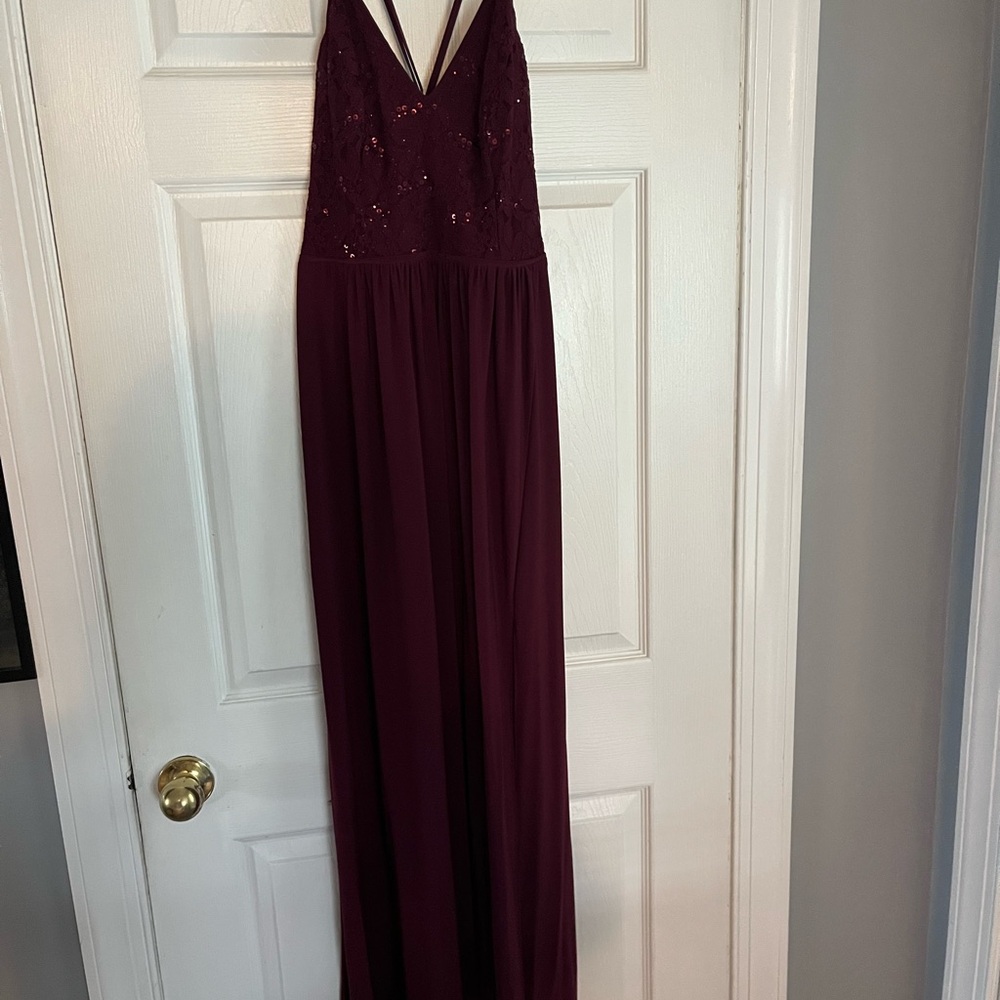 David's Bridal Red Halter Maxi Gown